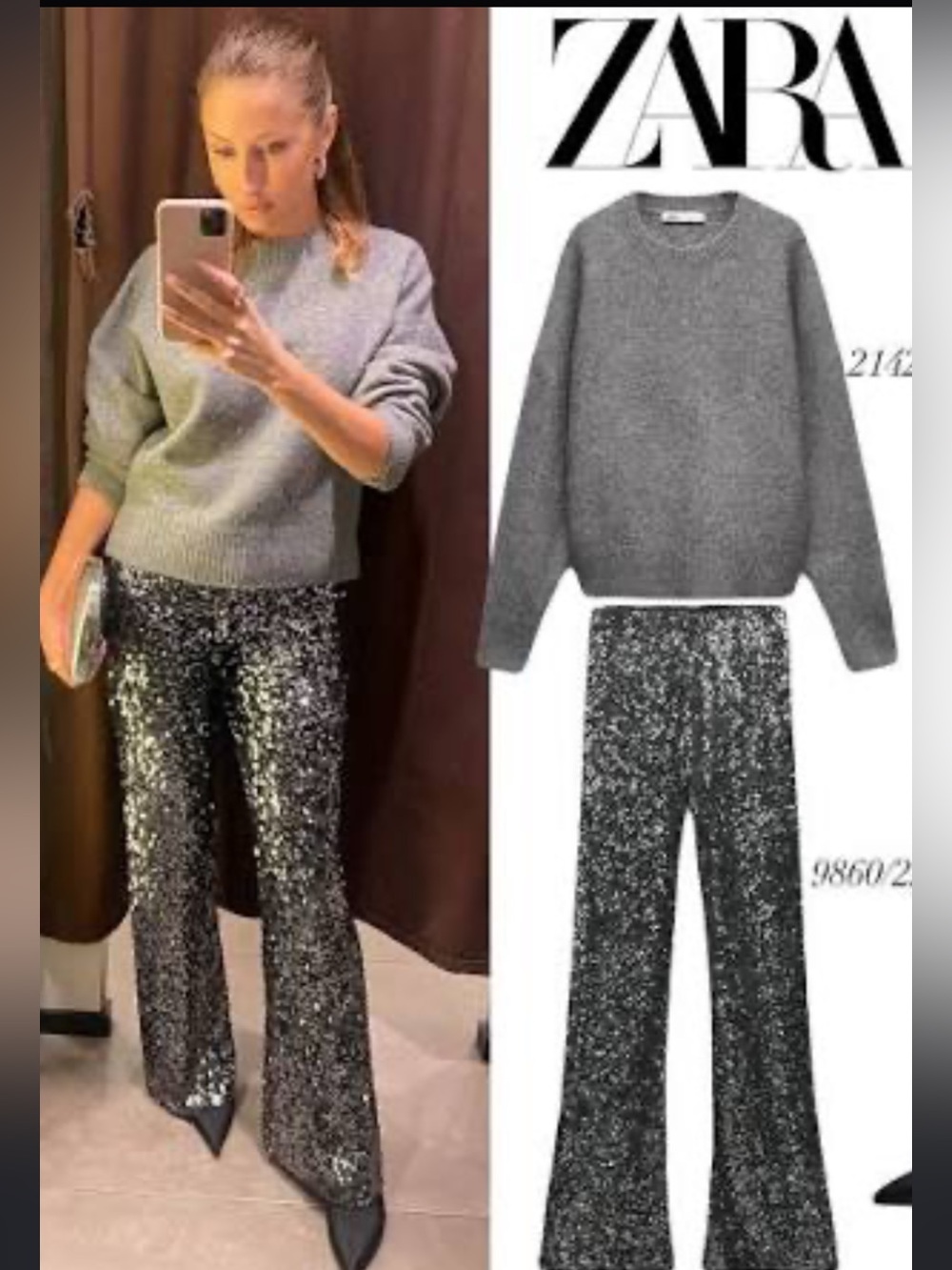 Zara Sequinned flare leggings